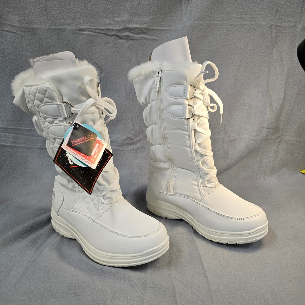 Totes Womens White Snow Boots Thermolite Insulated Faux Fur Trim Wide Width 8W